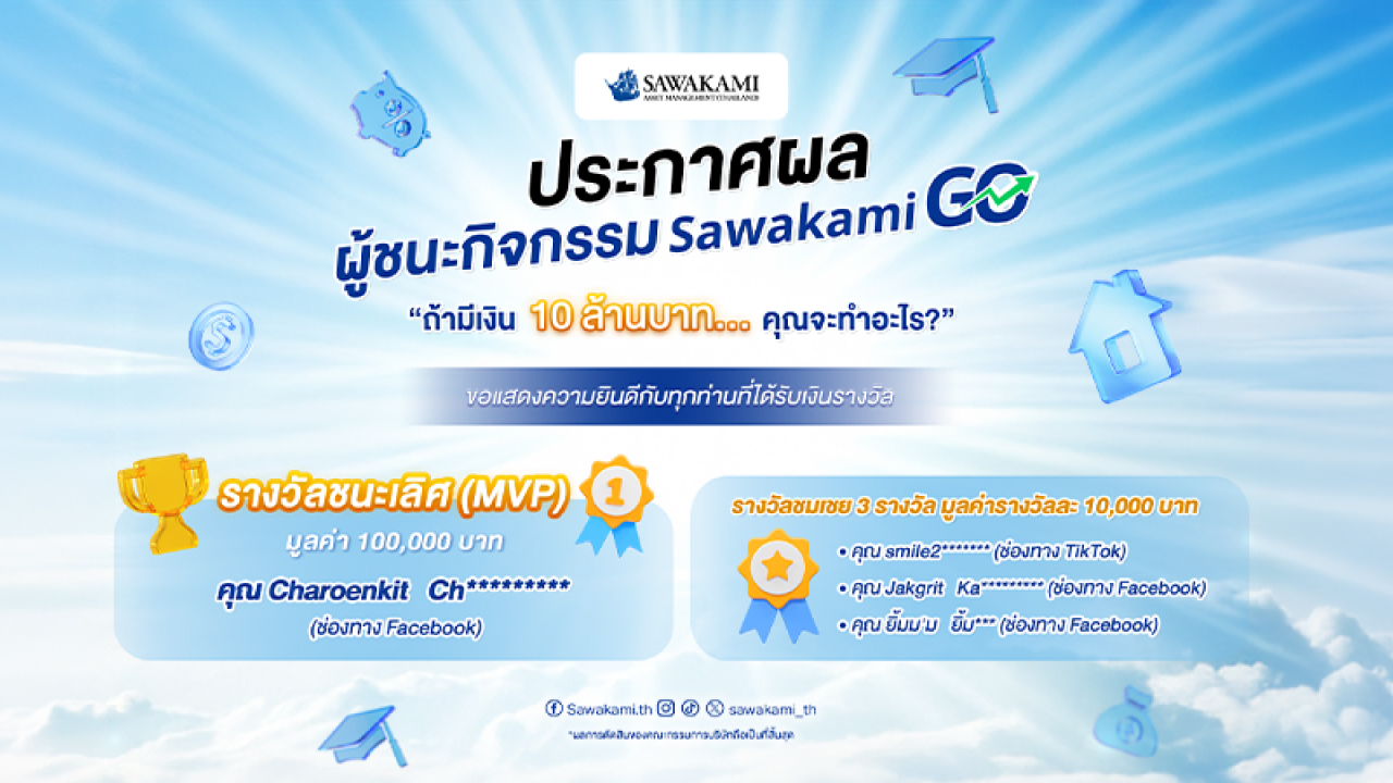  🎉 ประกาศผลผู้ชนะกิจกรรม Sawakami GO  🎉